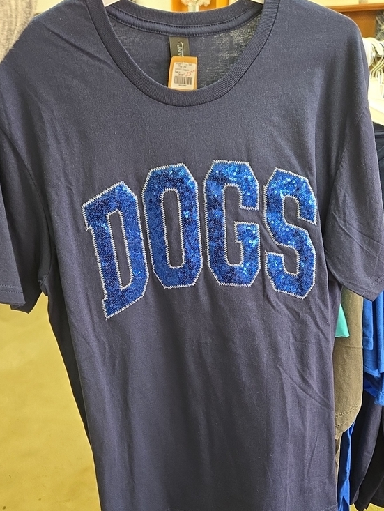 Gildan Tops - Gildan Navy Tee with Blue Sequin "DOGS" Graphic